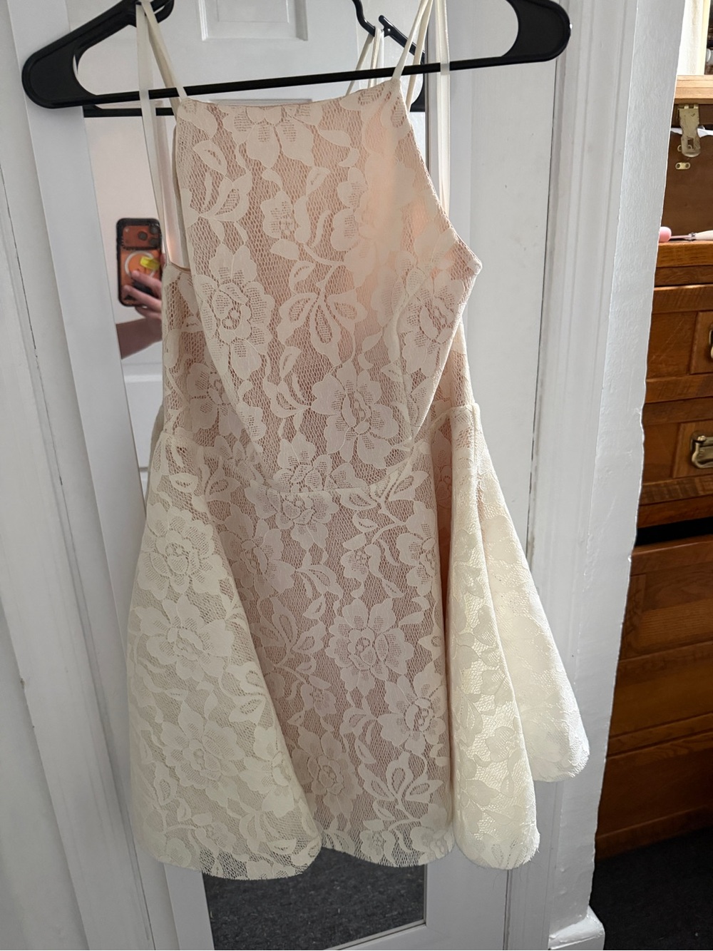 Windsor Cream Lace Mini Dress with Spaghetti Straps